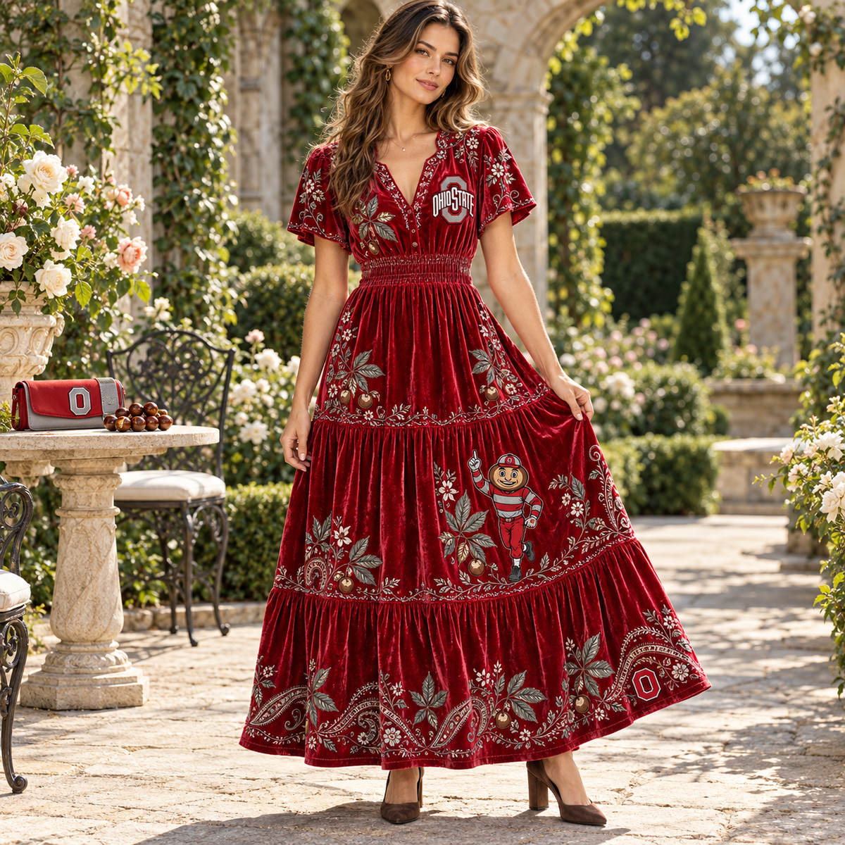 OSB Premium Embroidered Velvet Maxi Dress PTKL