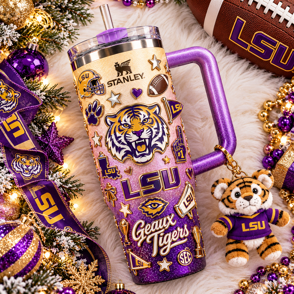 LSU 40oz 3D Embossed Glitter Tumbler Collector Edition TTNL