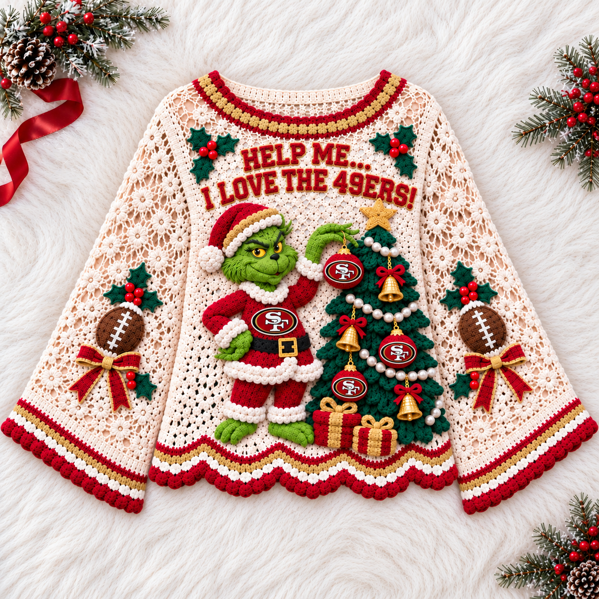 SF49 Women’s Premium Christmas Bell-Sleeve Sweater TMH