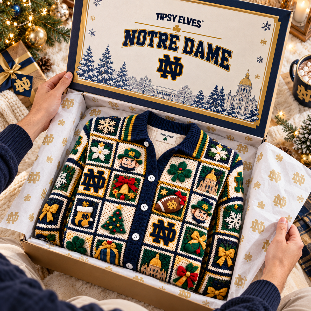 NDFI Premium 3D Christmas Crochet Patchwork Cardigan NTNA
