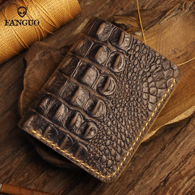 Retro Men's Alligator Pattern Wallet Handmade Genuine Leather Short Wallet With 6 Card Slots Fold Crocodile Design Male Purse