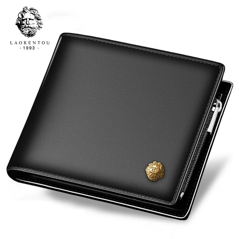 LAORENTOU Genuine Cow Leather Men’s Short Wallet Casual Business Male Card Holder Multifunction Purse Standard Money Bag For Men
