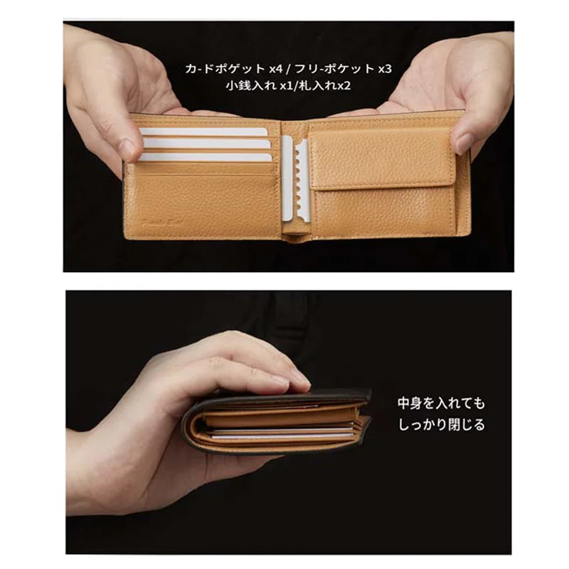 high-quality and durable adult double fold wallet Genuine Leather Men Wallet Men Purse Leather Short Card Wallet for Male Clips