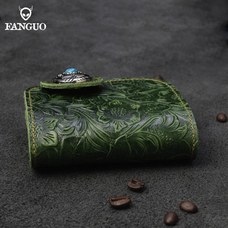 Vintage Men's Short Wallet Handmade Genuine Leather Male Purse Credit Card Holder Coin Pouch With Zipper Money Bag
