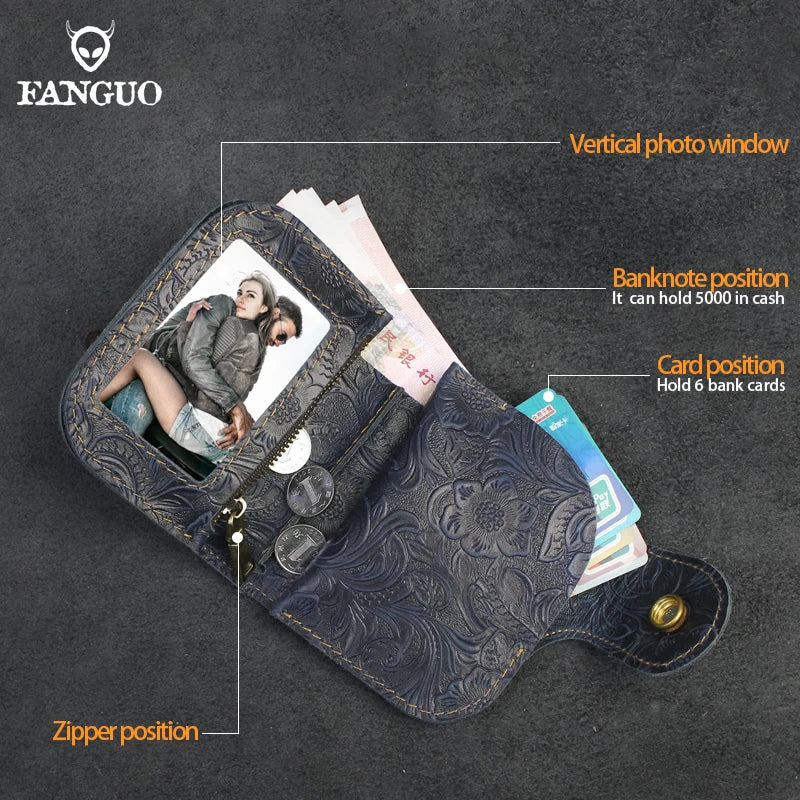 Vintage Men's Short Wallet Handmade Genuine Leather Male Purse Credit Card Holder Coin Pouch With Zipper Money Bag