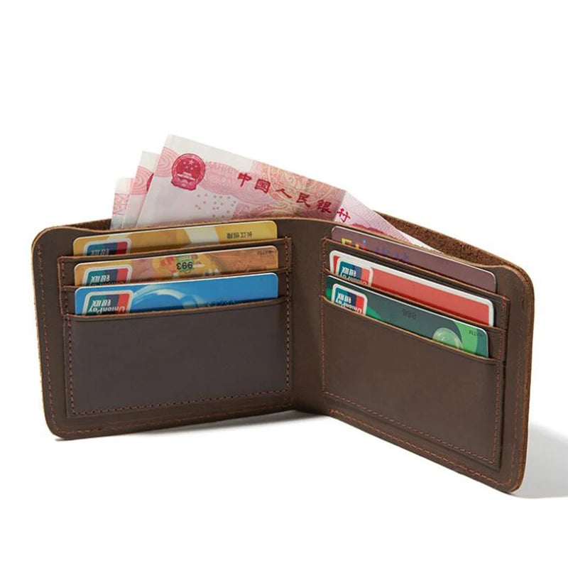 100% Full Cow Genuine Leather Wallet Men Simple Design Handmade Horizontal Small Bifold Purse for Men