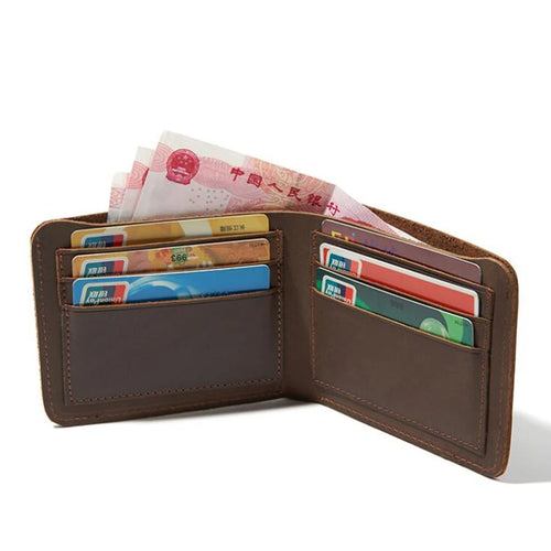100% Full Cow Genuine Leather Wallet Men Simple Design Handmade Horizontal Small Bifold Purse for Men