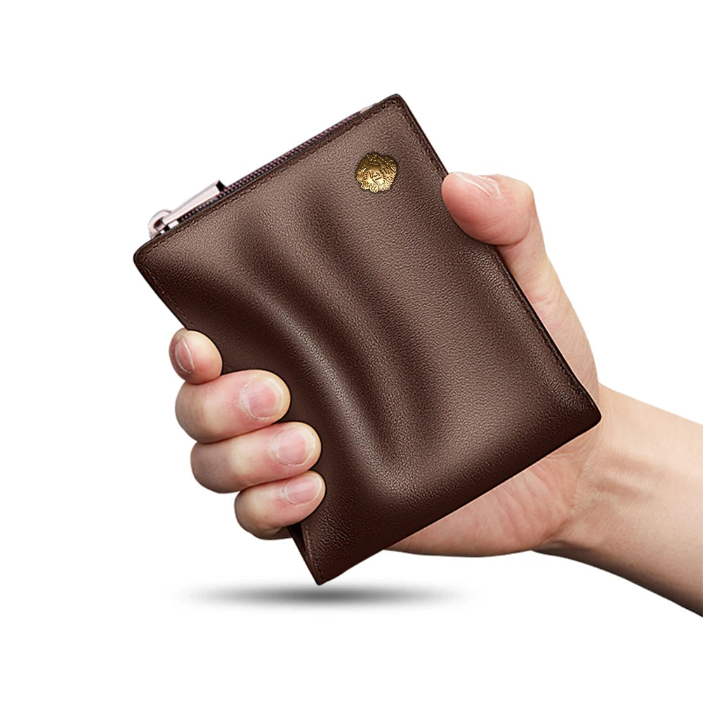 LAORENTOU Genuine Cow Leather Men’s Short Wallet Casual Business Male Card Holder Multifunction Purse Standard Money Bag For Men