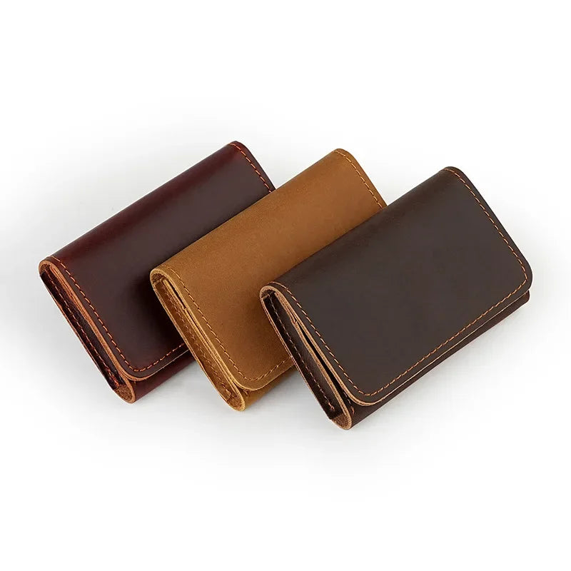 Crazy Horse Leather Card Holder Top-Grain Cowhide Snap - Button Genuine Leather Multi-function Wallet RFID Credit Card Case