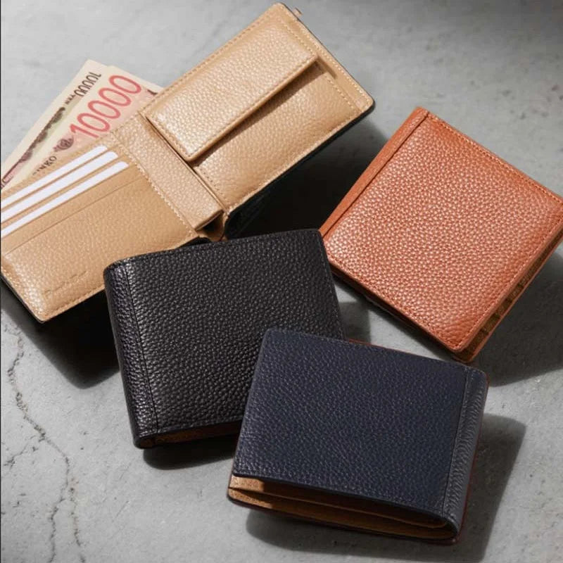high-quality and durable adult double fold wallet Genuine Leather Men Wallet Men Purse Leather Short Card Wallet for Male Clips